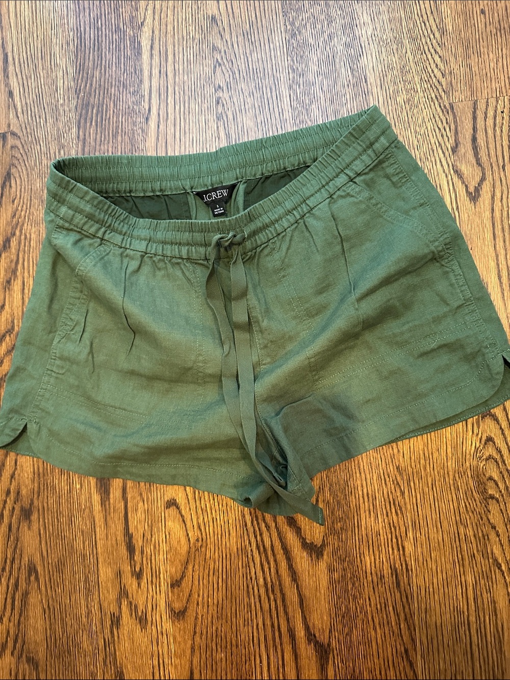 J. Crew Olive Drawstring Linen-Blend Athletic Shorts